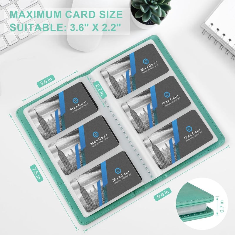 MaxGear Business Card Organizer, 240 Cards Book Portable Business Card Holder for Men & Women, Professional PU Credit Cards Binder File Storage, Turquoise - Image 5